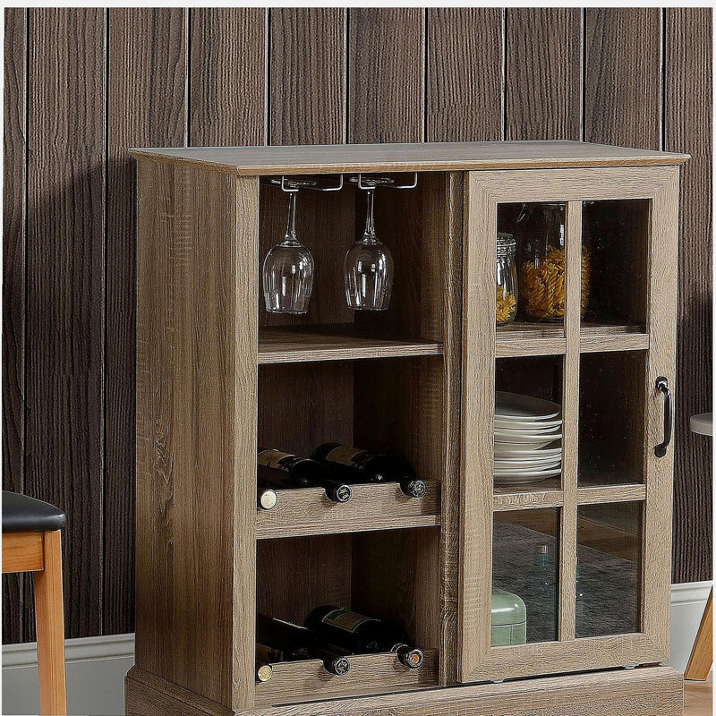 Support à vin, petite armoire latérale de salle à manger, armoire de rangement pour la cuisine avec porte-bouteilles et porte-ustensiles, porte coulissante en verre, cadre HOMcom