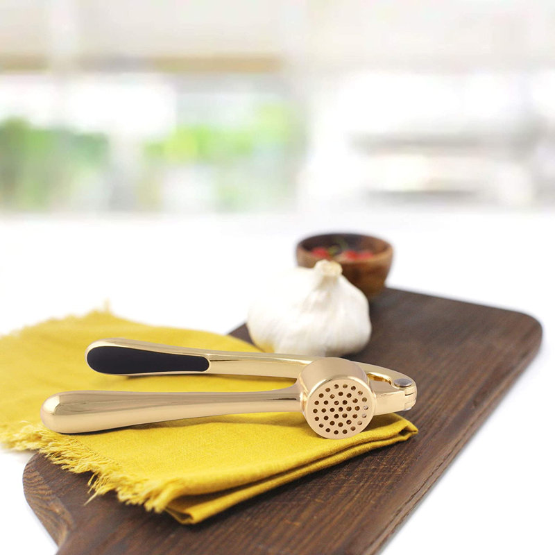Zulay Kitchen Garlic Press Ergonomic Handle Zinc Alloy Plating Mincer Tool, Royal Gold