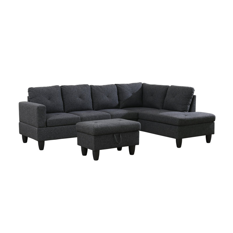 Halid Wide Sofa & Chaise with Ottoman, Right Hand Facing, Light Gray Microfiber