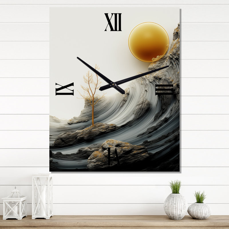 Horloge murale abstraite paysage marin pleine lune sauvage - vagues côtières, Petit