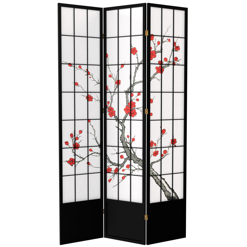83.5" Cherry Blossom Shoji Room Divider, Black, 3