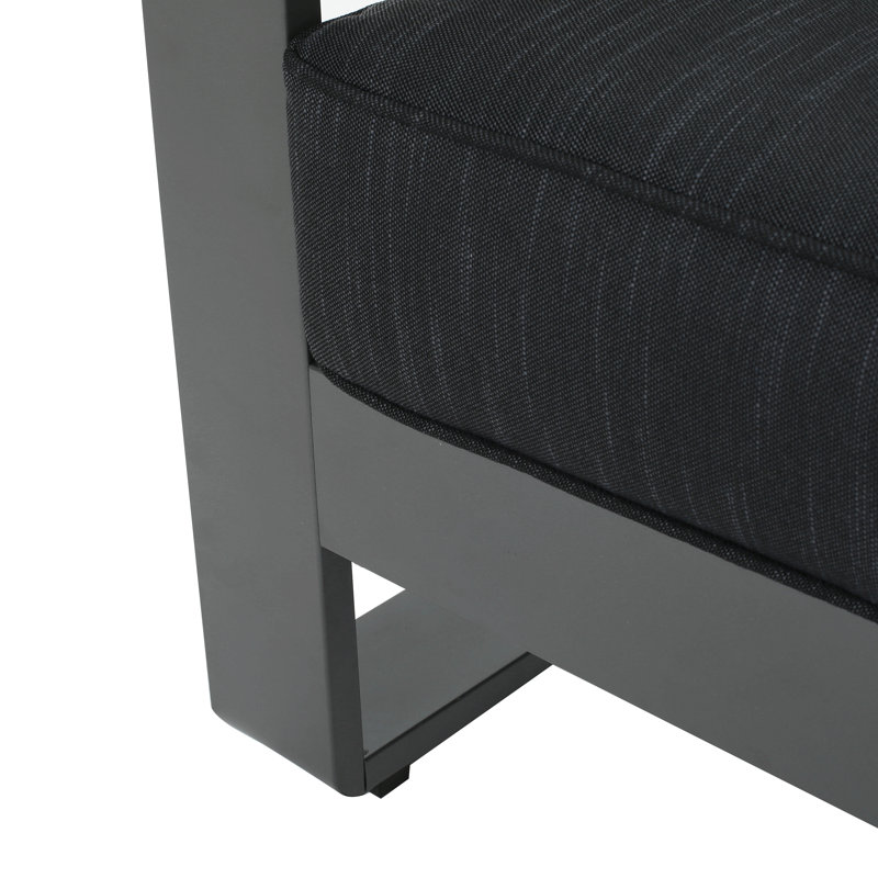 Canapé 2 places Cape Coral avec plateau en métal, Coussin noir / cadre gris foncé