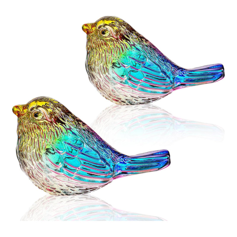 Ensemble de 2 figurines d'oiseaux en verre, statues d'oiseaux en verre soufflé de 3 pouces