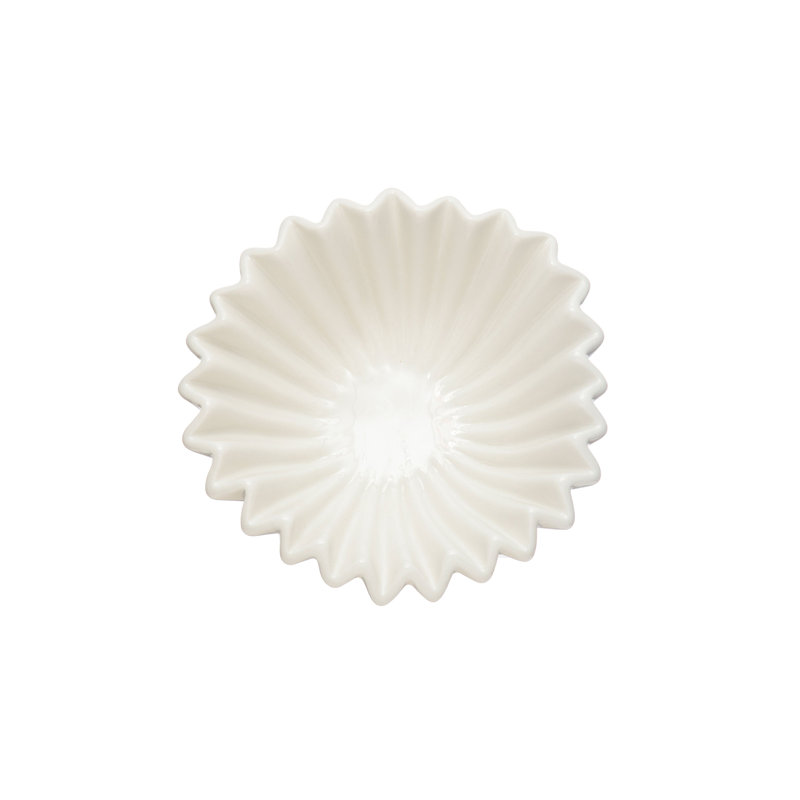 White Fluted Ceramic Serving Bowl with Zigzag Edge