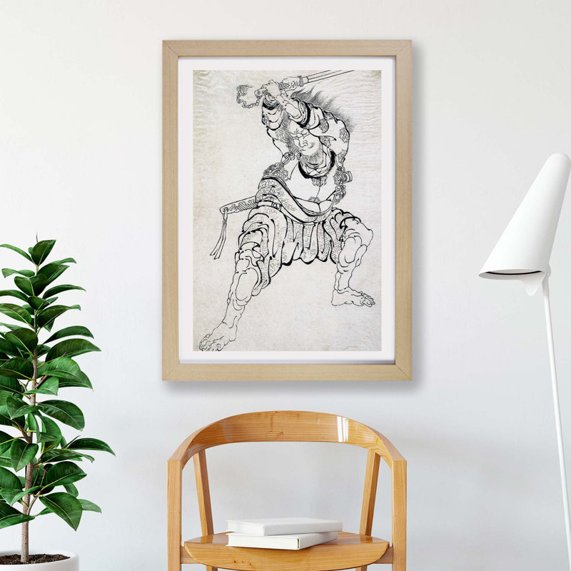 Sketch Of A Warrior by Katsushika Hokusai - Single Picture Frame Print, Black Framed Paper, 63cm H x 45cm W x 2cm D