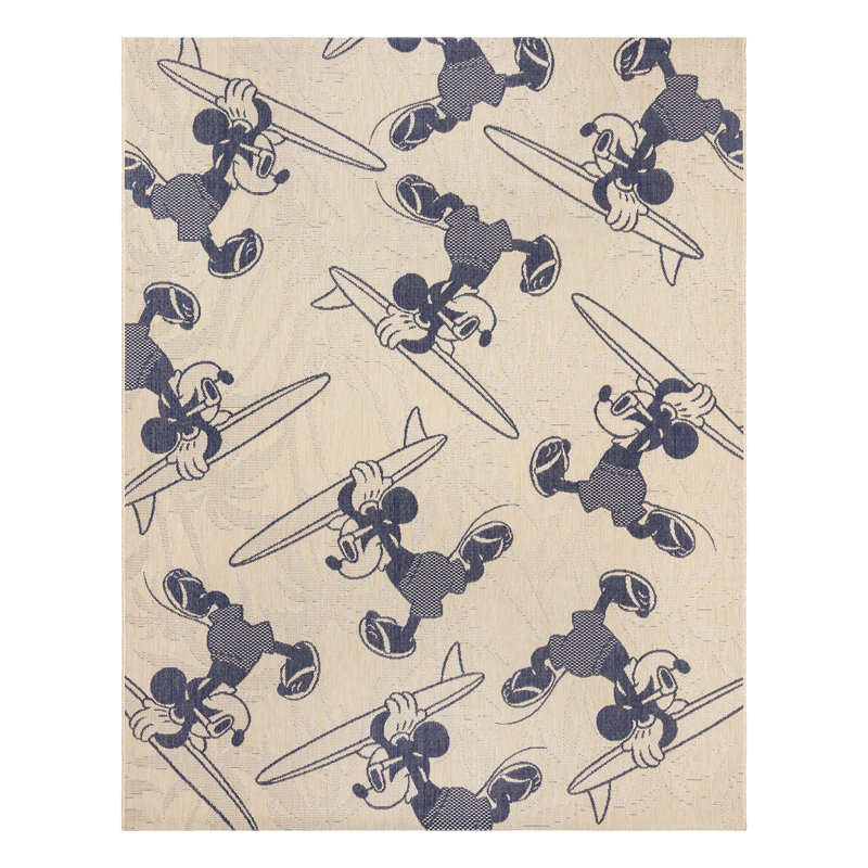 Tapis d'intérieur / extérieur tissé à plat bleu marine / beige Disney Mickey Mouse, Rectangle 7 pi 10 po x 10 pi