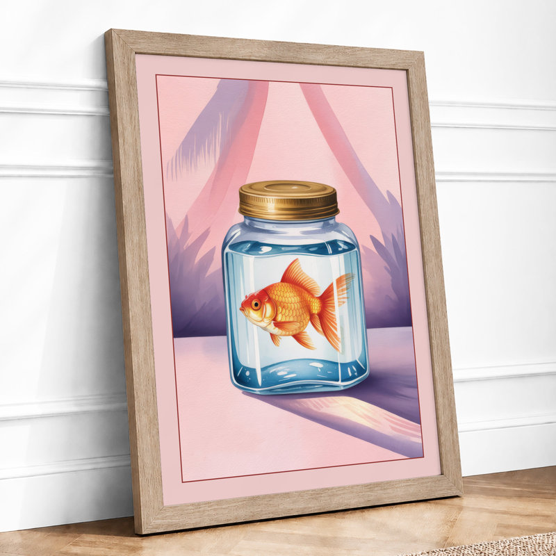 Goldfish in Ribbons Minimalist - Framed Print, A2 - 59.4 x 42.0 cm, Oak