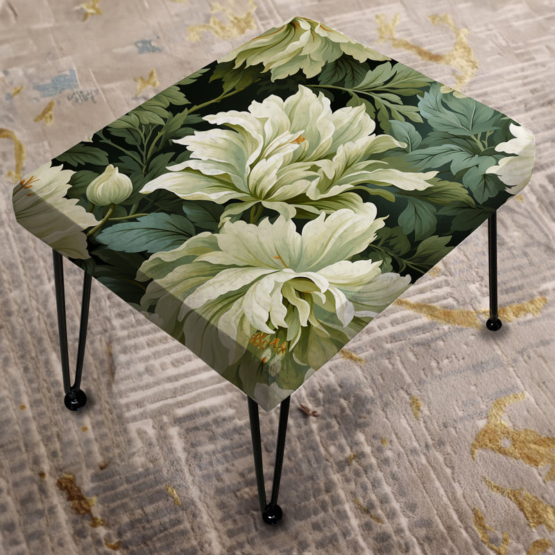 Green Damask Marigold Oasis - Repose-pieds rectangulaire damassé