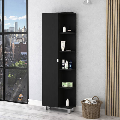 Freestanding Bathroom Linen Cabinet, Black , 5 Shelves & 1 63.73"h X 20.56"w 8.68"d, Contemporary 5-shelf Cabinet With Black, 63.73"h, Freestanding, 20.56"w, Contemporary,