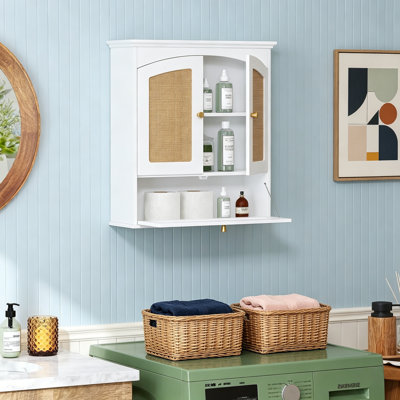 Armoire de salle de bain murale au-dessus de la toilette, armoire à pharmacie en rotin Boho