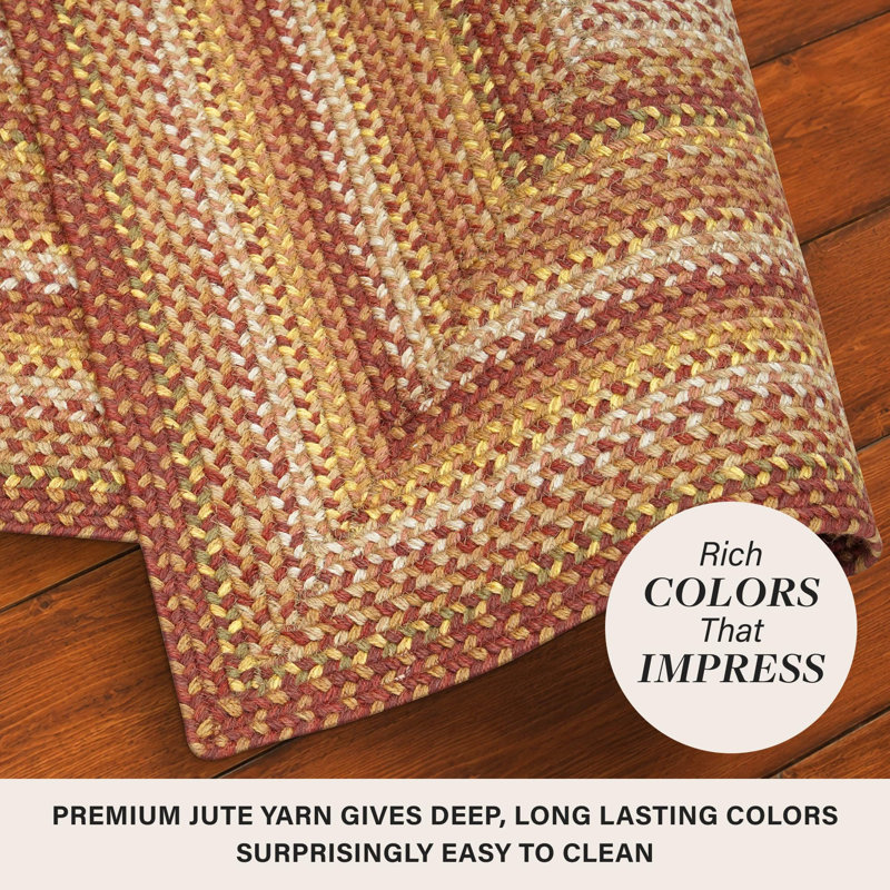 Tapis tressé Amber Leaf en jute de première qualité non pelucheux, couleur rouille/rouge brique, 27 po x 45 po ovale