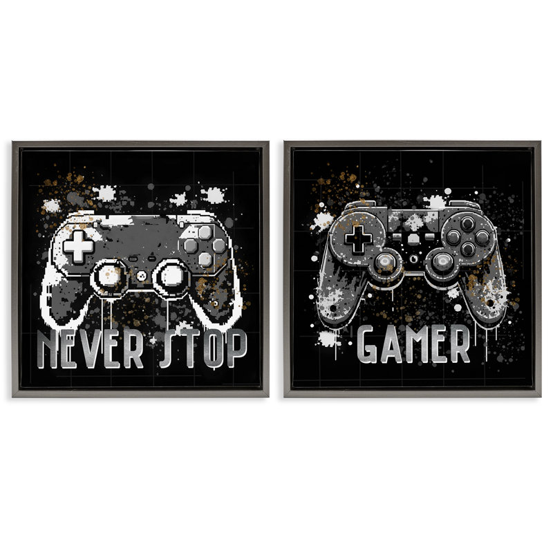  «Never Stop Modern Gamer», ensemble de 2 toiles flottantes encadrées par Kim Allen, H 18 po x l 18 po