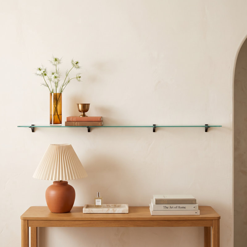 Earlham Tempered Glass Rectangular Bracket Shelf, Black