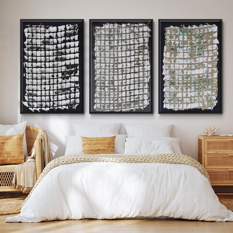 Ensemble de 3 pièces encadrées sur toile, "Mercurial I", Noir, H 36 po x l 72 po