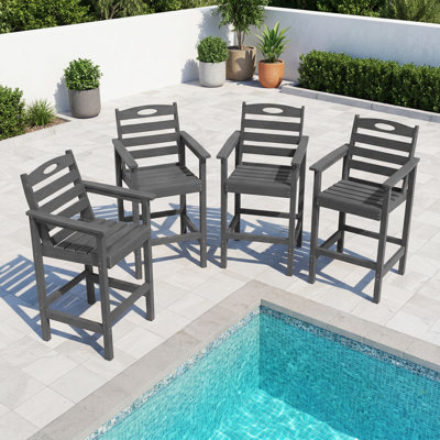 All-Weather HDPE Patio Bar Stools Outdoor Tall Adirondack Bar Chairs with Arms Set of 4