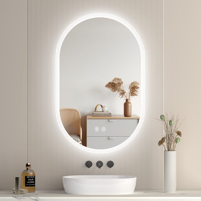 Maleia Frameless Backlit LED Oval Wall-Mounted Bathroom Vanity Mirror with Anti-Fog and Dimmable, 36" x 24"