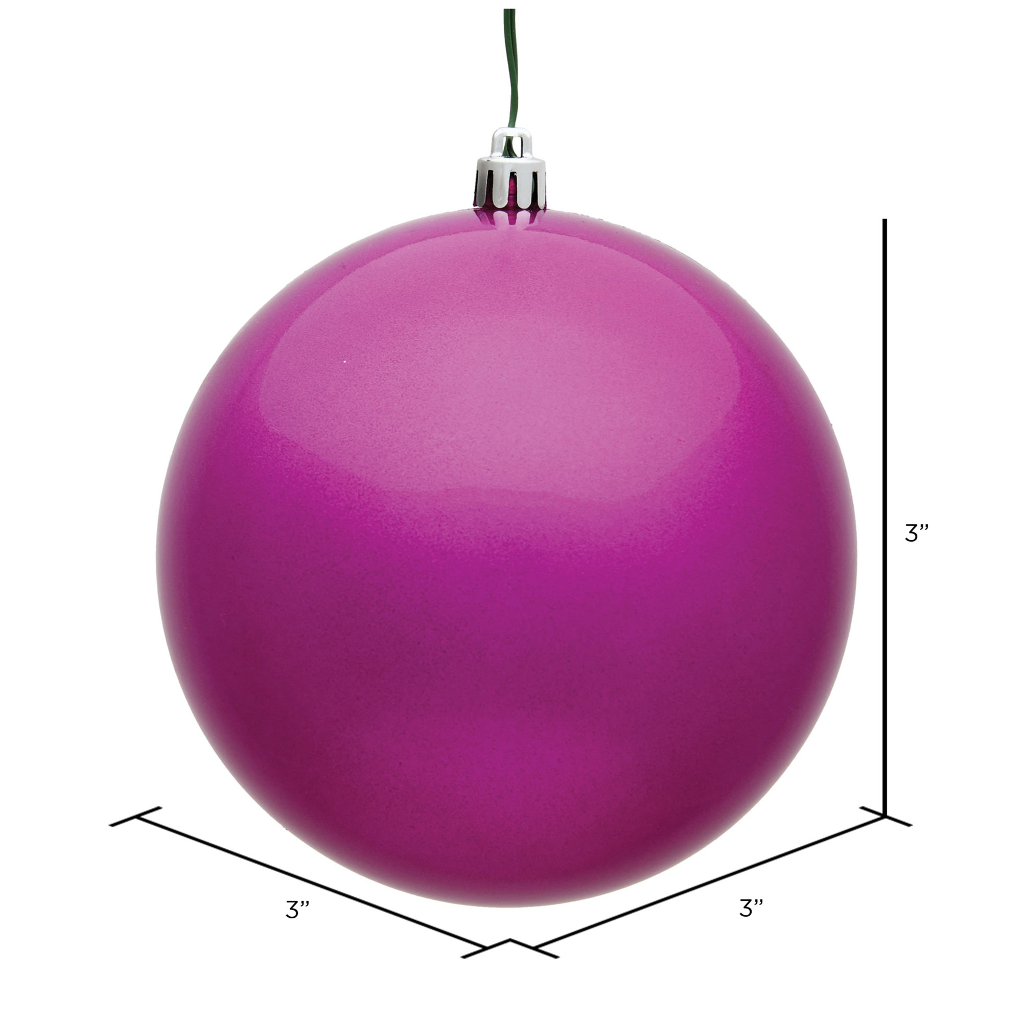 Holiday Décor Ball Ornament, 3" H x 3" W x 3" D, Fuchsia
