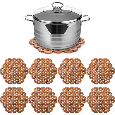8 Pack Bamboo Trivet Mat, Bamboo Hot Plate Pad, Heat Resistant Table Counter Protector, Coaster for Hot Tea Coffee Pot Plates Pans Bowls, Festive Design Table Décor, Kitchen Gift Idea