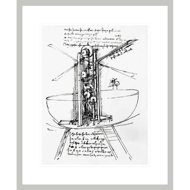 Dessin d'une machine volante entraînée manuellement par Leonardo Da Vinci, impression giclée encadrée, 21.54" H x 17.75" W
