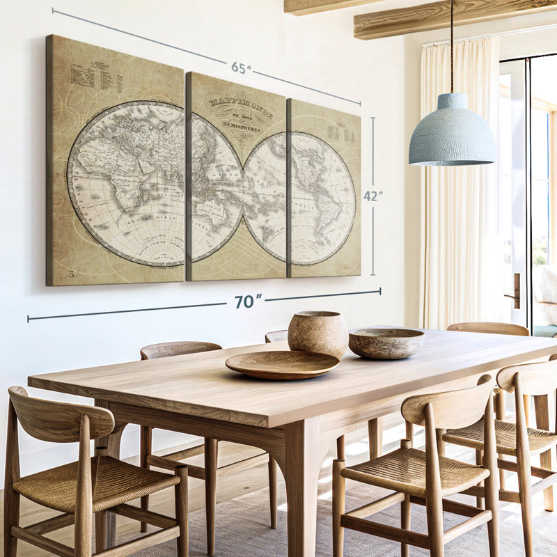 «French World Map I» sur toile, H 42 po x l 65 po x P 1,25 po