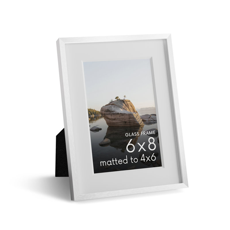 Cadre photo en métal avec verre, Blanc, L 6 po x H 8 po