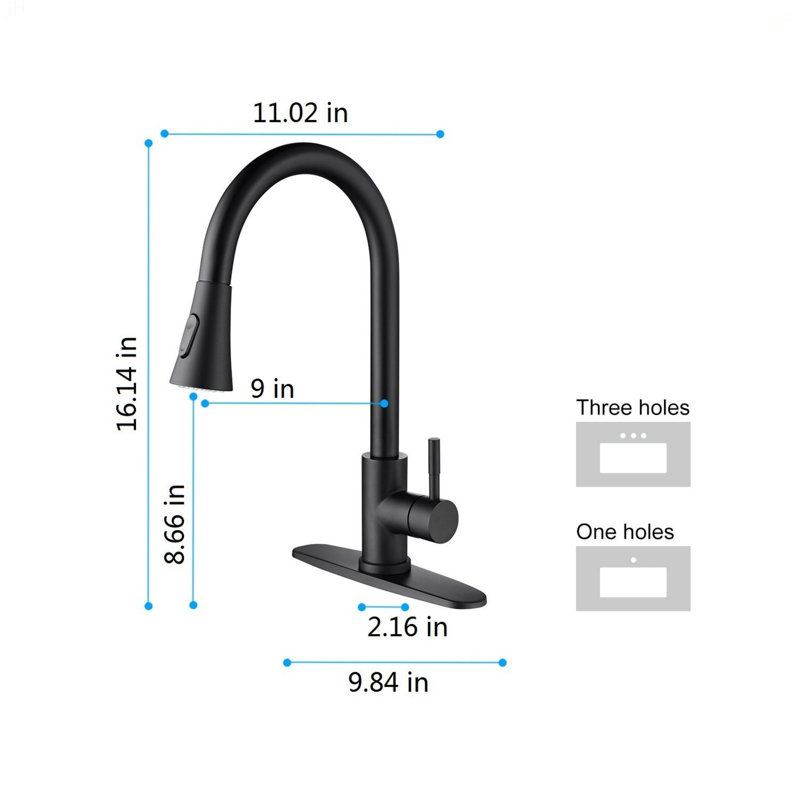 Robinet de cuisine avec douchette extractible, Noir mat
