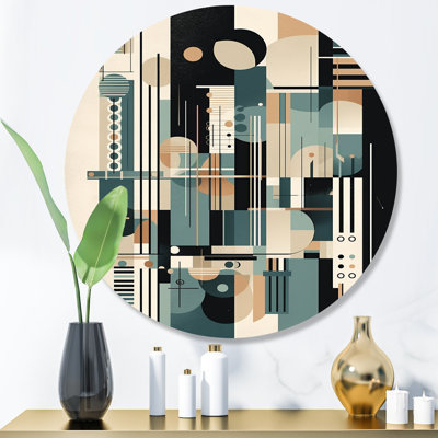 «Blue and Black Symmetry In Motion III», art mural rond géométrique abstrait sur métal