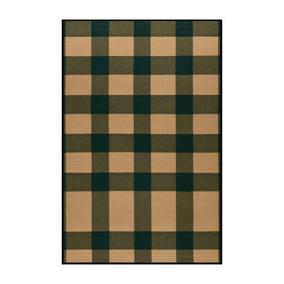 Machine Washable Checkered Brown Area Rug