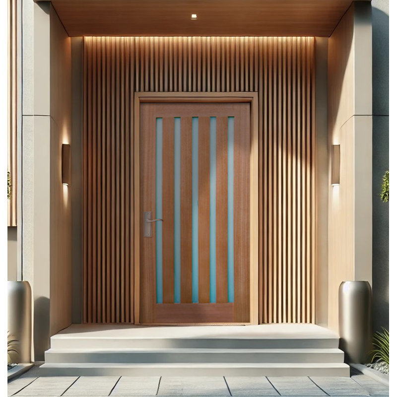 42 po x 80 po Porte d'extérieur moderne en verre givré réversible sans finition en acajou brut