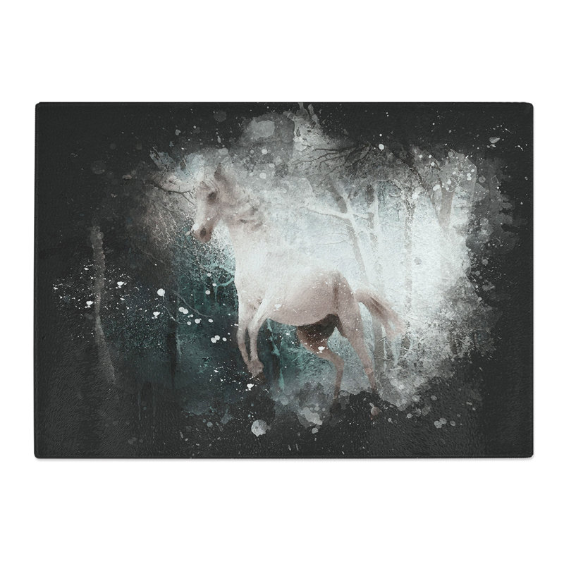 Tempered Glass Horse Rearing in a Winter Forest Paint Splash Chopping Board, 28.5 cm x 39 cm