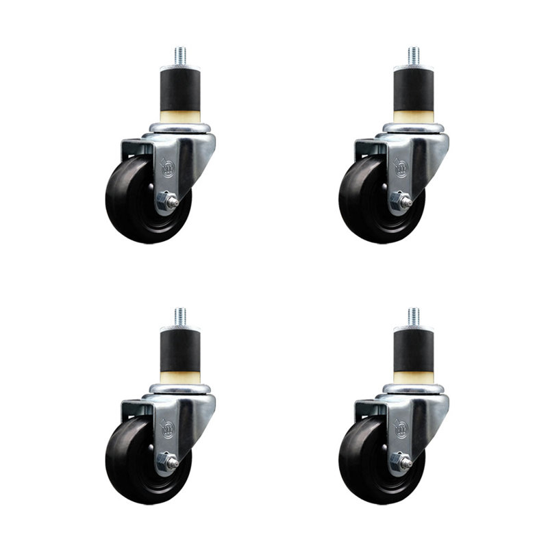 Ensemble de roulettes extensibles en caoutchouc souple de 3 pouces pivotant de 1-7 / 8 pouces SCC