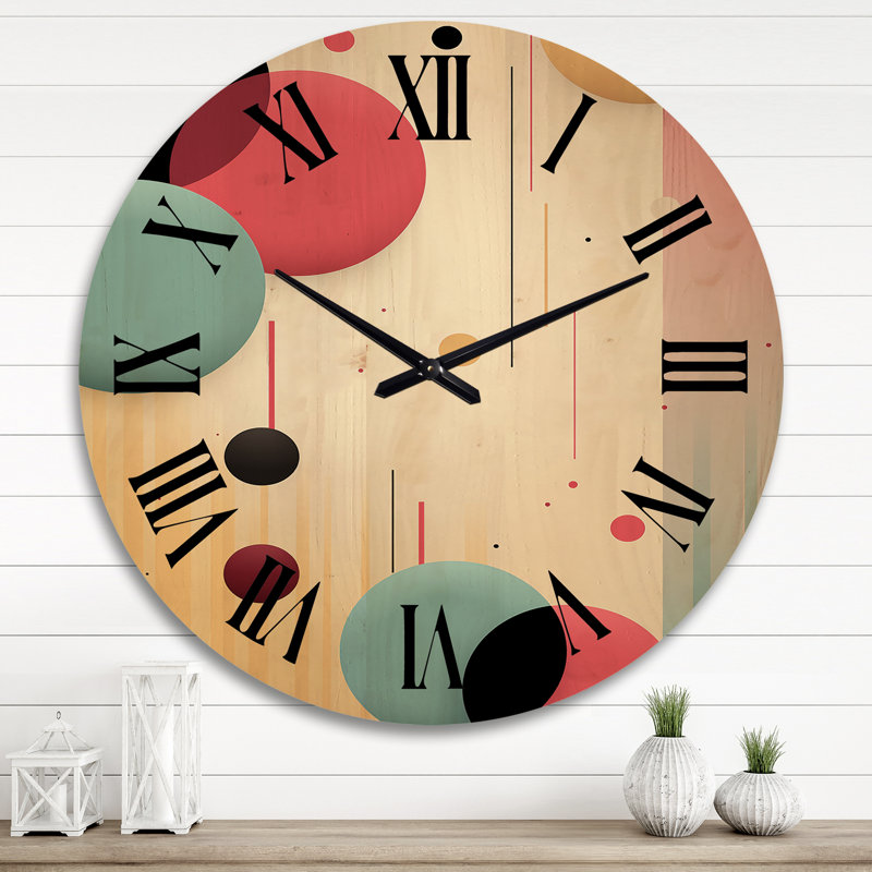 Horloge murale rétro géométrique circulaire en bleu et rose III, Très grand