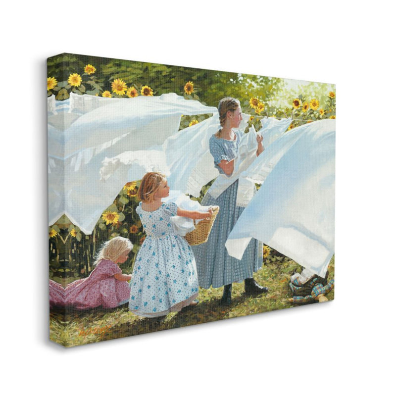 «Farm Children Doing Laundry White Linens» par Heide Presse - reproduction d'art, H 30 po x l 24 po, Toile tendue