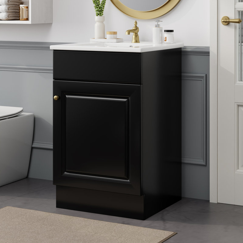 20" Bathroom Vanity with Sink and Adjustable Shelf, Freestanding, Black