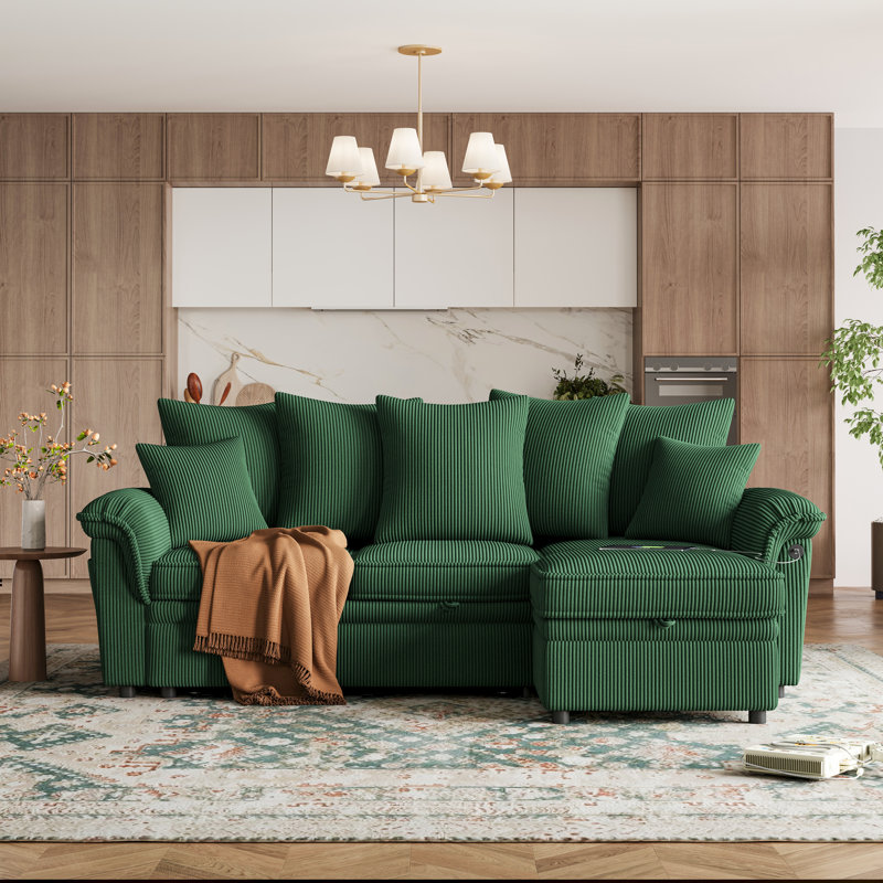 Upholstered Sectional, Elio Green Corduroy