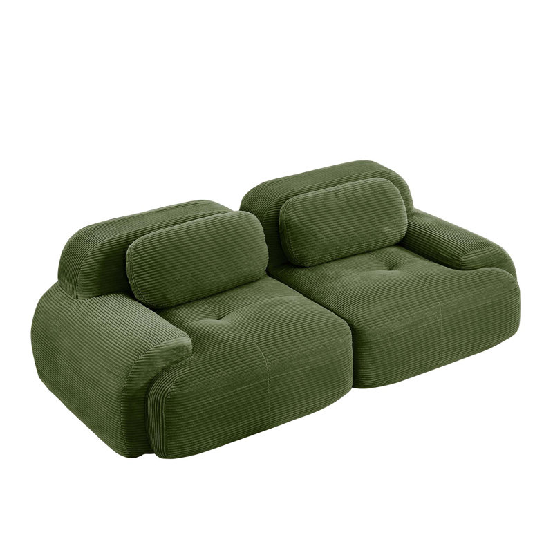 Canapé modulaire en tissu velours côtelé de 82 pouces avec accoudoirs incurvés et conception antidérapante pour les salons, les chambres à coucher et les salles audiovisuelles, vert olive