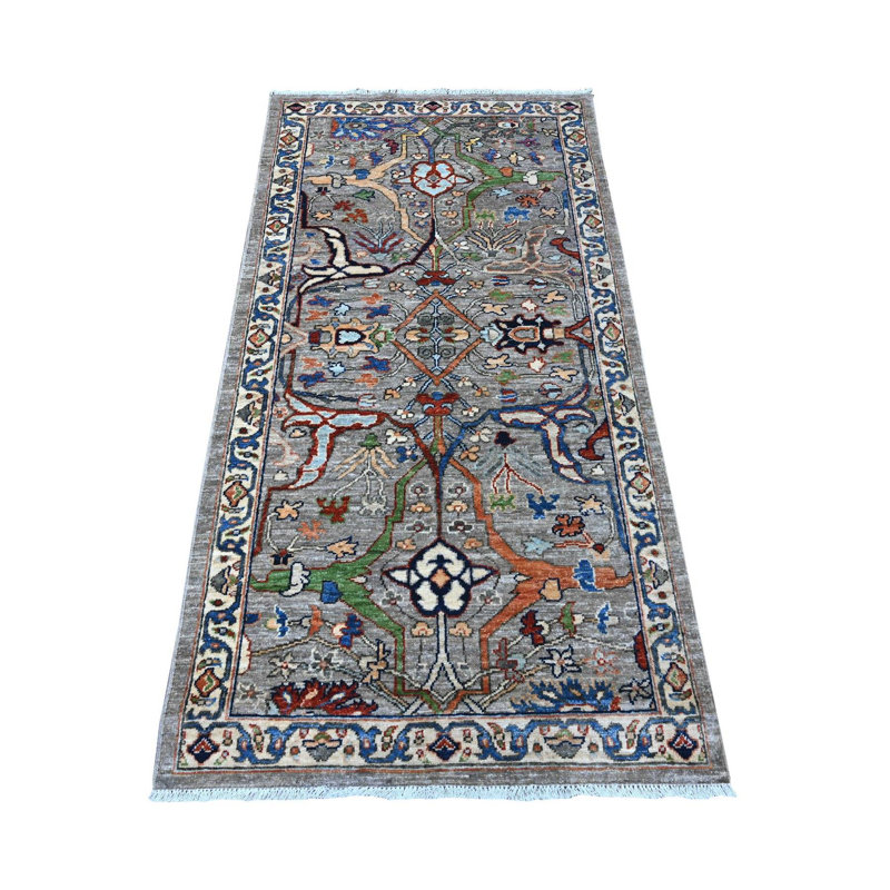 Tapis de couloir oriental en laine noué à la main 3 pi 0 po x 5 pi 11 po gris Bidar Gary Aryana