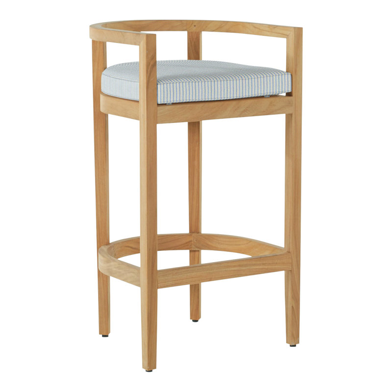 Santa Barbara Patio Bar Stool with Cushion, Welt, Verona Mist, Oyster Teak