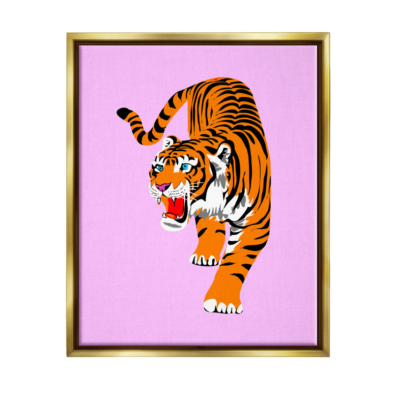 «Roaring Tiger on Pink Floater», art mural sur toile par lulusimon, H 21 po x l 17 po x P 1,7 po