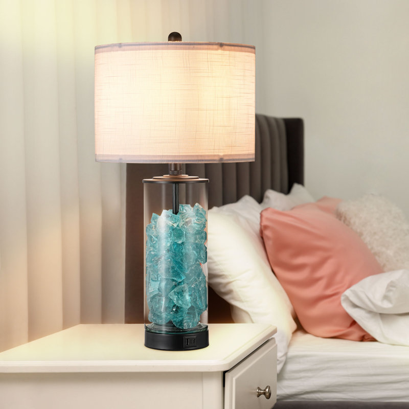 Dimmable Glass Table Lamp Set with DIY Fillable Base, Bulbs, Touch Control and USB Ports