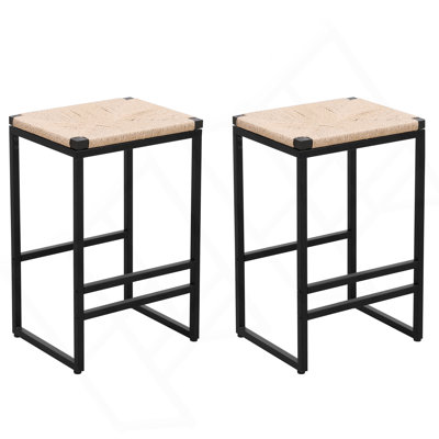Ensemble de 2 tabourets de bar sans dossier pour comptoir de cuisine, chaises de salle à manger en corde de papier tissées pour la maison et la cuisine (corde de papier sans dossier)