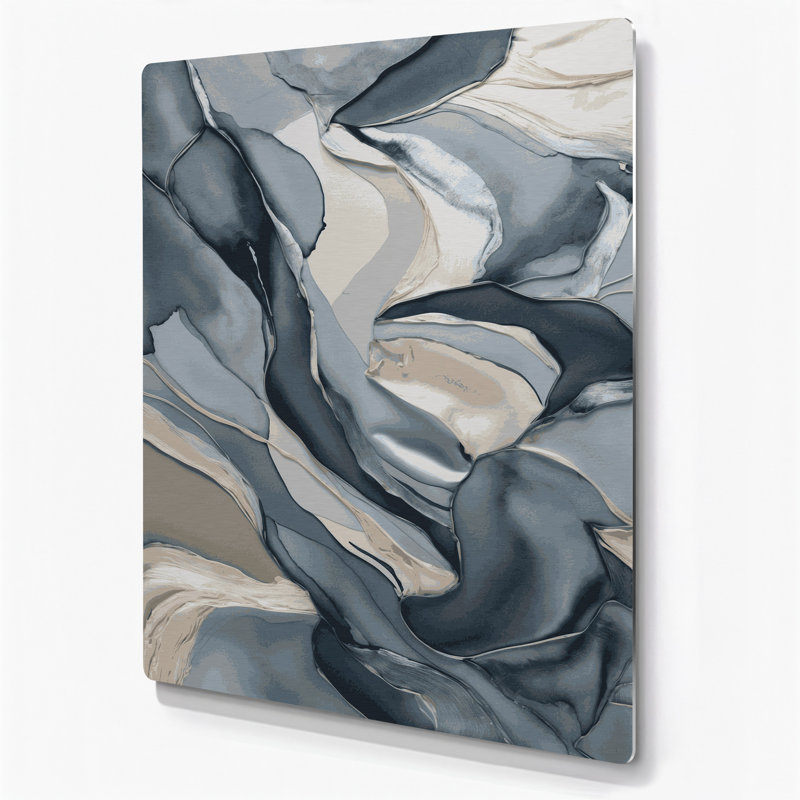 Aquarelle abstraite 19, art mural en métal bleu