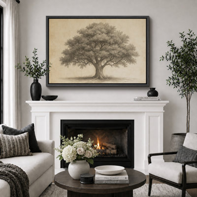 Vintage Oak Tree Botanical Nature Illustration Rustic Charm – Pictures Framed Canvas Print Wall Art