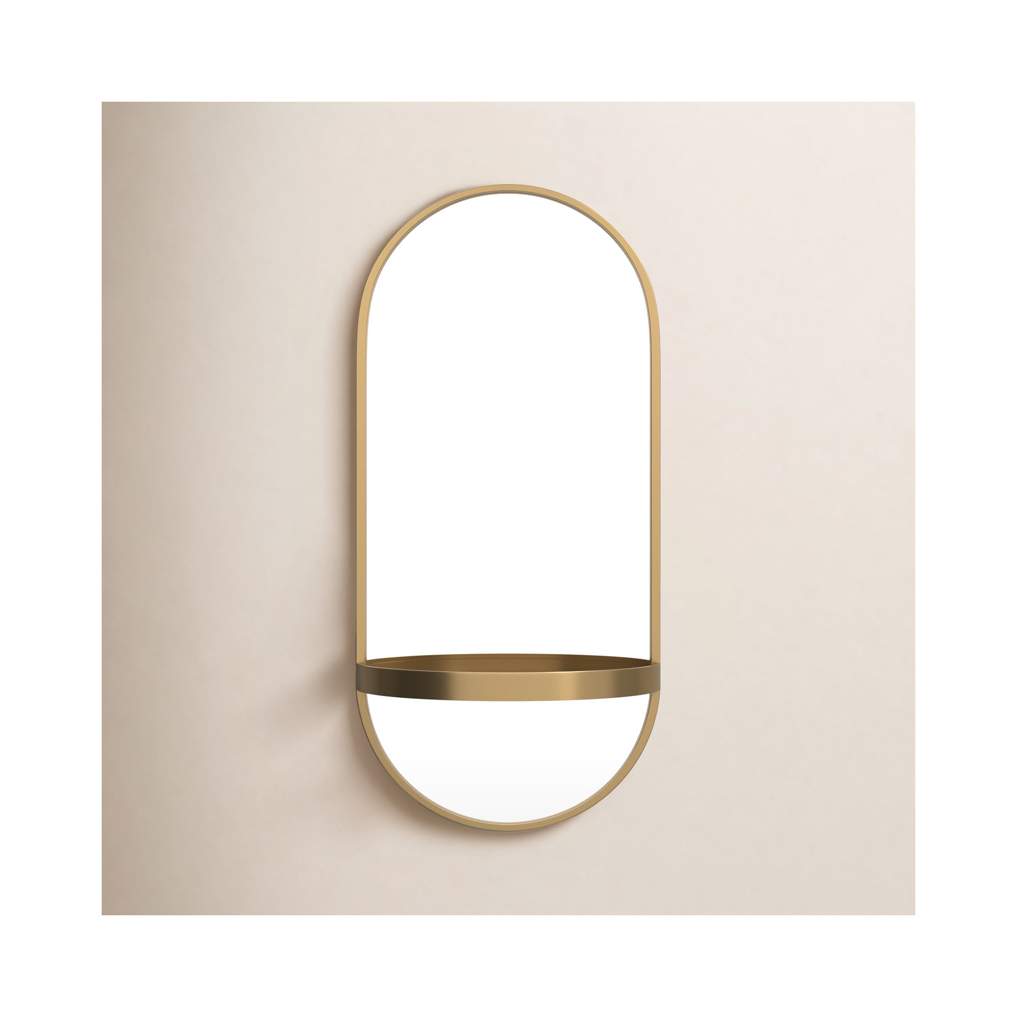 Lumi Metal Flat Mirror with Shelves, Gold, 24.2" H x 11.25" W
