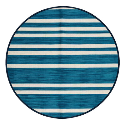 Machine Washable Horizontal Stripes Blue Area Rug