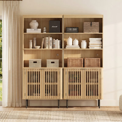 Bibliothèque de style Mid-Century 72,8 "à 5 niveaux avec rangement et 4 portes pour le salon, la chambre à coucher et le bureau personnel