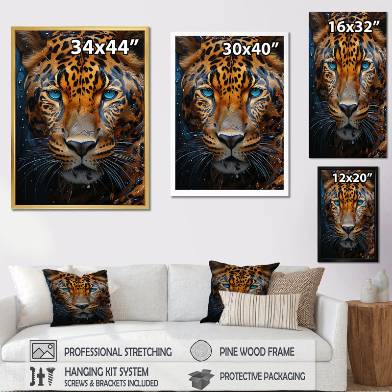 Présence symbolique de jaguar, Cadre flottant noir, H 20 po x l 12 po