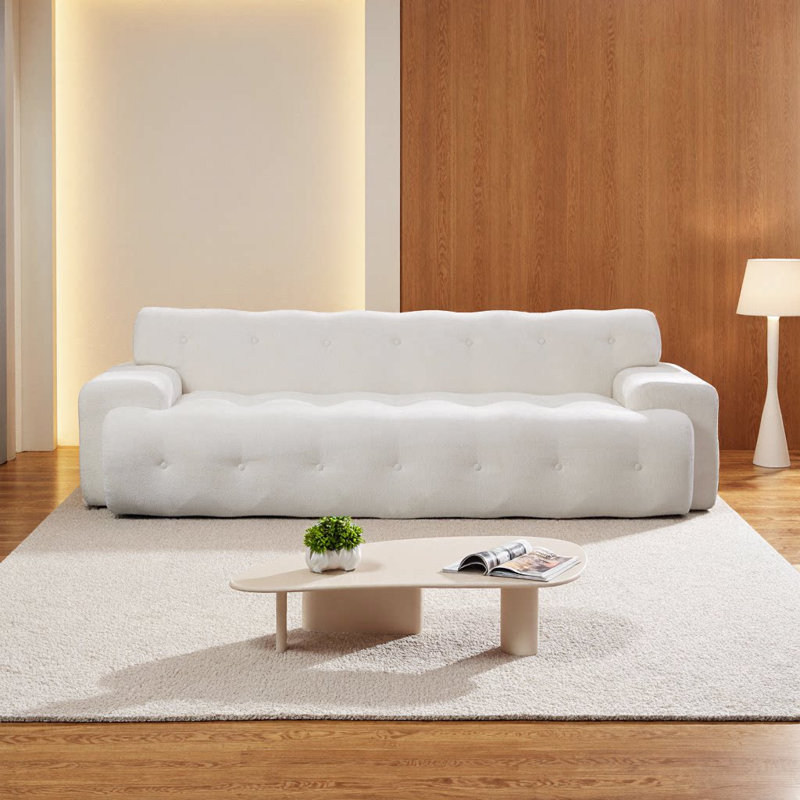 Canapé 88 places en chenille 88 pouces Cloud avec capitonnage à boutons, blanc neige, Blanc neige