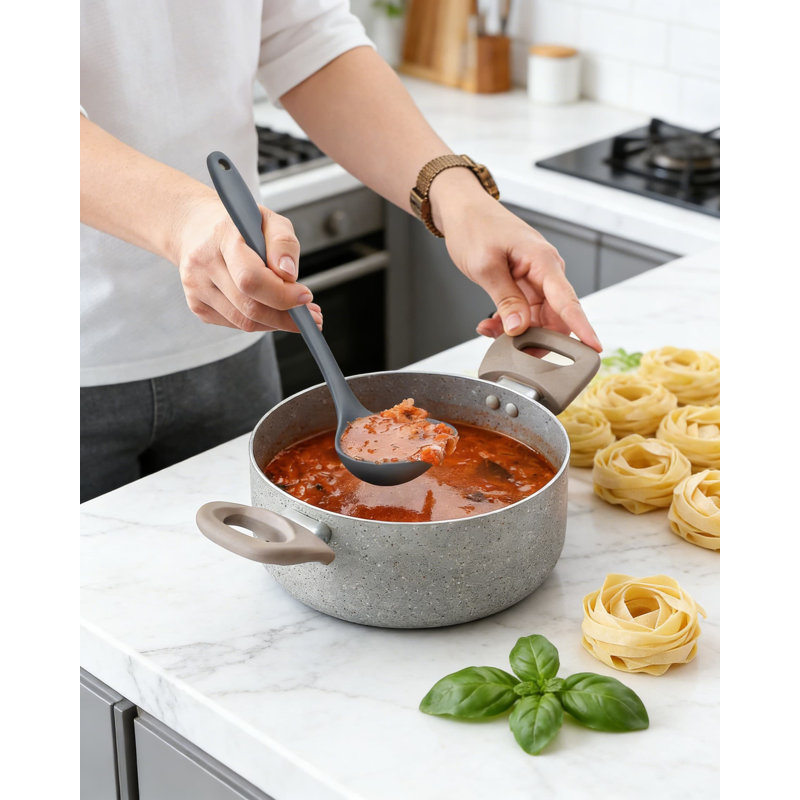 Ensemble d'ustensiles de cuisine en silicone 3 pièces - sans BPA, louche à soupe résistante à la chaleur, cuillère rainurée et fourchette à pâtes pour batterie de cuisine antiadhésive, cuisson, service et mélange