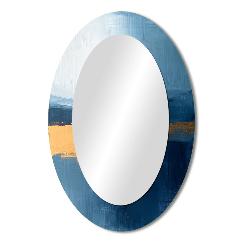 Blue Ethereal Dream Abstract Mountains II - Blue Modern Oval Wall Mirror, 36" x 24"